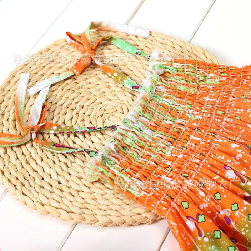 Summer Boho Girls Beach Dress 2 - 12 Years With Necklace Gift