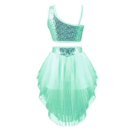 Sequins Ballet Dance Set Girls Crop Top Skirted Shorts Stage Dance Costumes