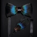 Men's Bow Tie & Pin Set Handmade Natural Feather Gift Box