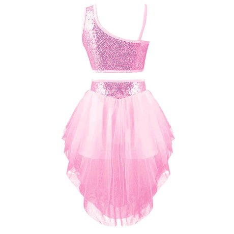 Sequins Ballet Dance Set Girls Crop Top Skirted Shorts Stage Dance Costumes