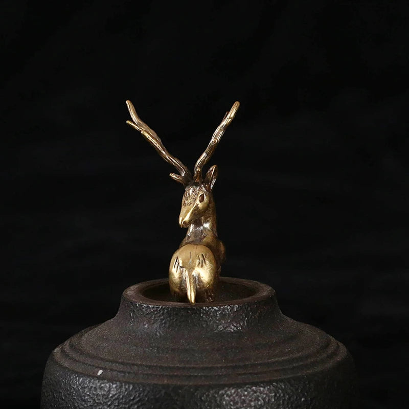 Copper Deer Elk Reindeer Figurine Tea Pet