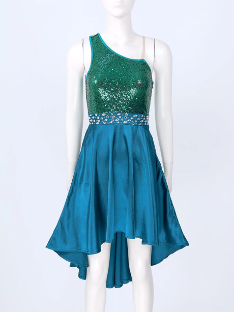 Adult Sparkly Sequin Ballet Tutu Gymnastics Leotard Dance Dress Asymmetrical Lyrical Dance Costumes