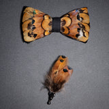Men's Bow Tie & Pin Set Handmade Natural Feather Gift Box
