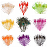 100Pcs Ivory & Dyed White Peacock Feathers Decor DIY Crafts 25-32CM