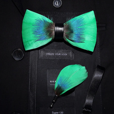 Men's Bow Tie & Pin Set Handmade Natural Feather Gift Box