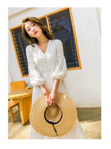 Dove's White Boho Lantern Sleeve Cotton Lace Dress