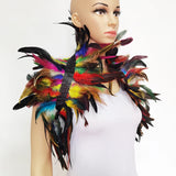 Black Rooster Feather Shrug Gothic Collar with Ribbon Ties
