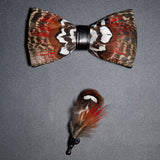 Men's Bow Tie & Pin Set Handmade Natural Feather Gift Box