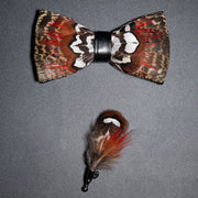 Men's Bow Tie & Pin Set Handmade Natural Feather Gift Box