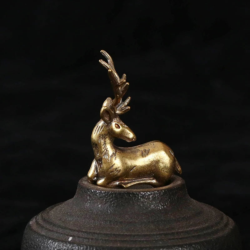 Copper Deer Elk Reindeer Figurine Tea Pet