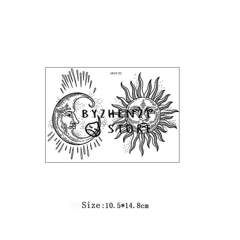 Dark Sun Moon Celestial Temporary Tattoos