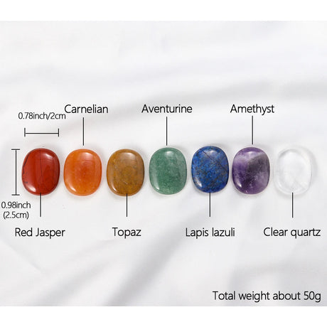 Set of Natural Oval Thumb Worry Stones Seven Chakra Crystal Set