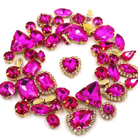 50pcs/Bag Shiny Mixed Shape Sew On Glass Rhinestone Gold Claw Crystal Buckle DIY Decoration 24 Colours