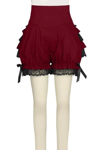 Red and Black Gothic Steampunk Lolita Ruffle Lace Cotton Bloomers