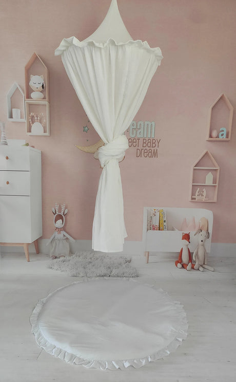 Muslin Cotton Hanging Canopy with Frills Bed Baldachin for Kids Room