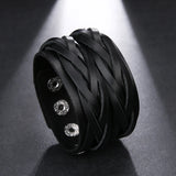 Braided Handmade Genuine Leather Bracelet Wide Wrist Cuff
