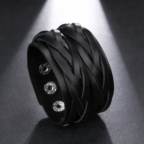 Braided Handmade Genuine Leather Bracelet Wide Wrist Cuff