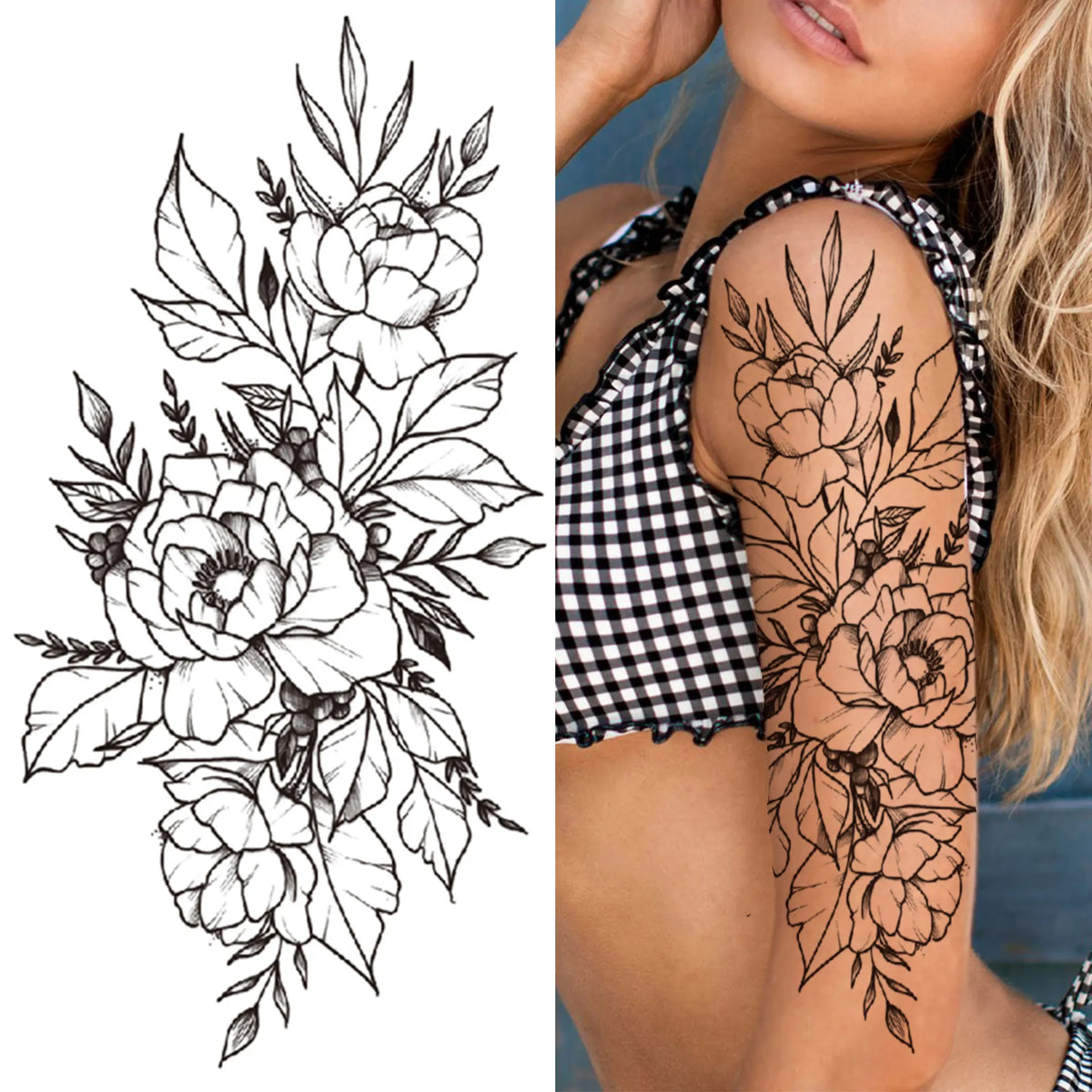 Large Peony Temporary Tattoos