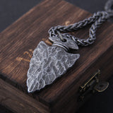 Valknut Viking Spear Stainless Steel Pendant Necklace with Wooden Box