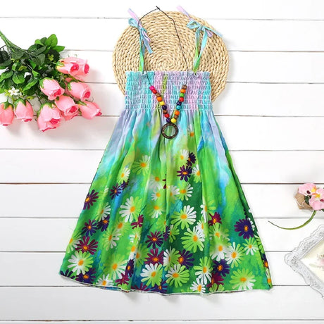 Summer Boho Girls Beach Dress 2 - 12 Years With Necklace Gift