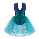 Girls Ballet Gymnastics Figure Ice Skating Sequin Leotard Tutu Dress Performance Dancewear