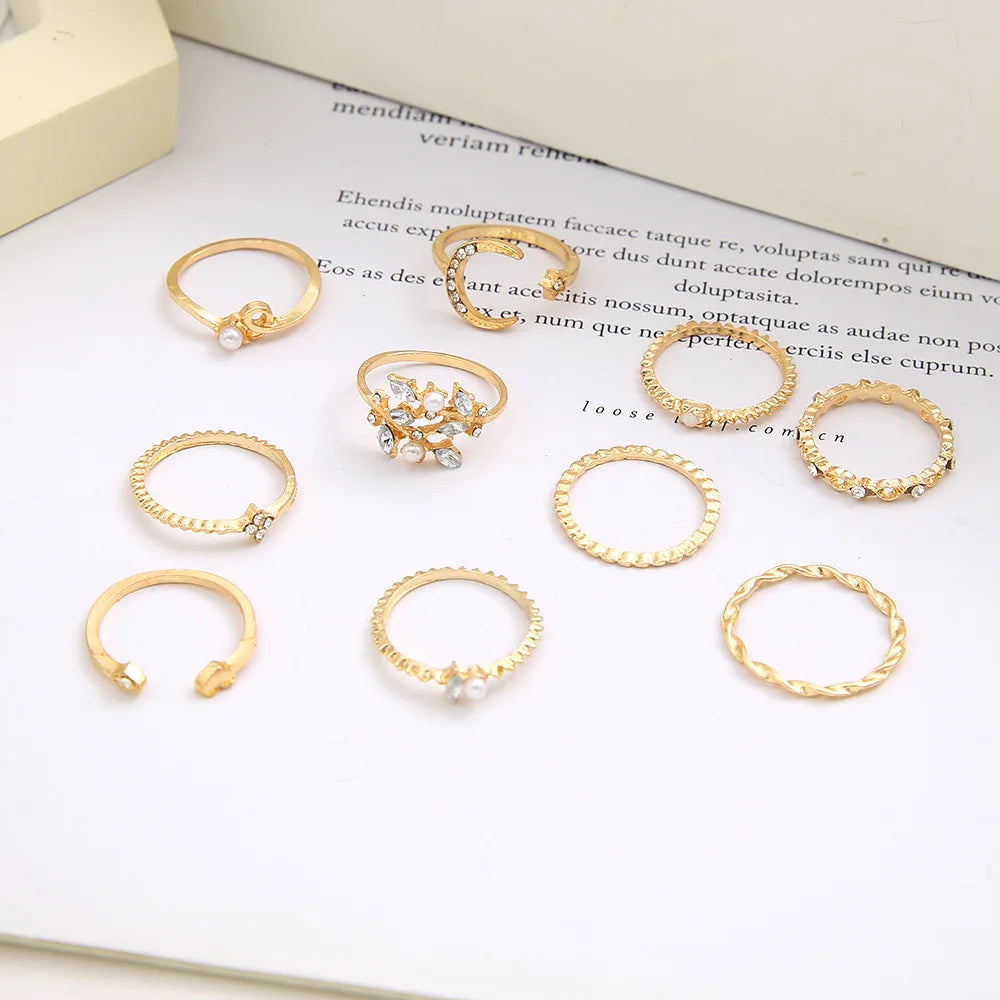 Boho Moon Heart Set of Ten Rings