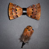 Men's Bow Tie & Pin Set Handmade Natural Feather Gift Box