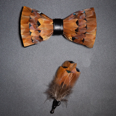 Men's Bow Tie & Pin Set Handmade Natural Feather Gift Box
