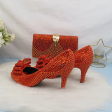 On Fire Orange Crystal Peep Toe Shoes with Matching Clutch Bag