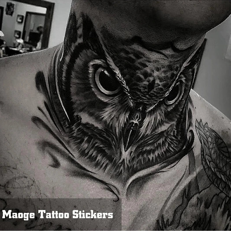 Black Owl Temporary Tattoo Hand Back Neck