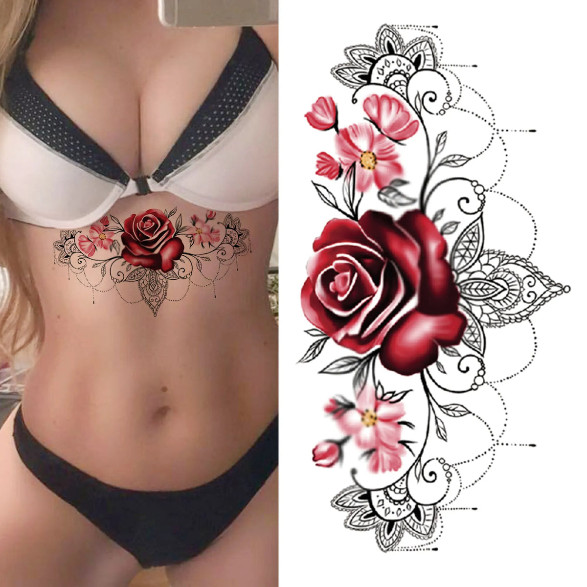 Large Peony Temporary Tattoos
