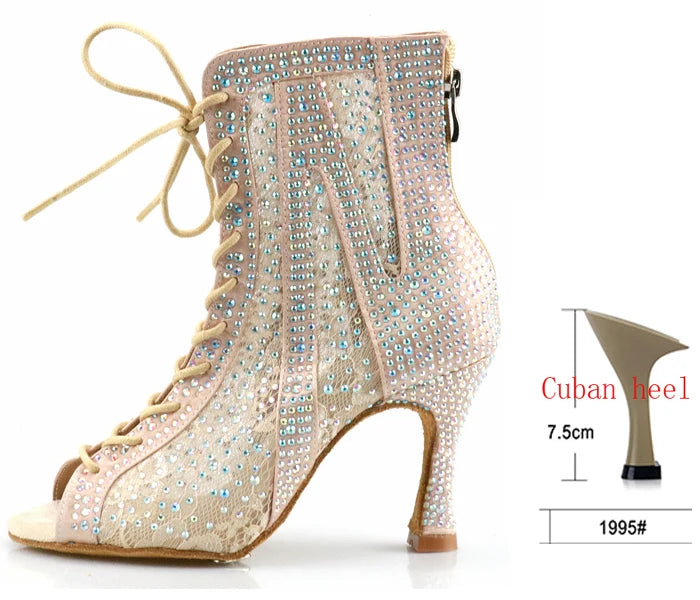 Diamonte High Heels Dance Boots Salsa Jazz Tango Outdoor Indoor Latin Dance Shoes