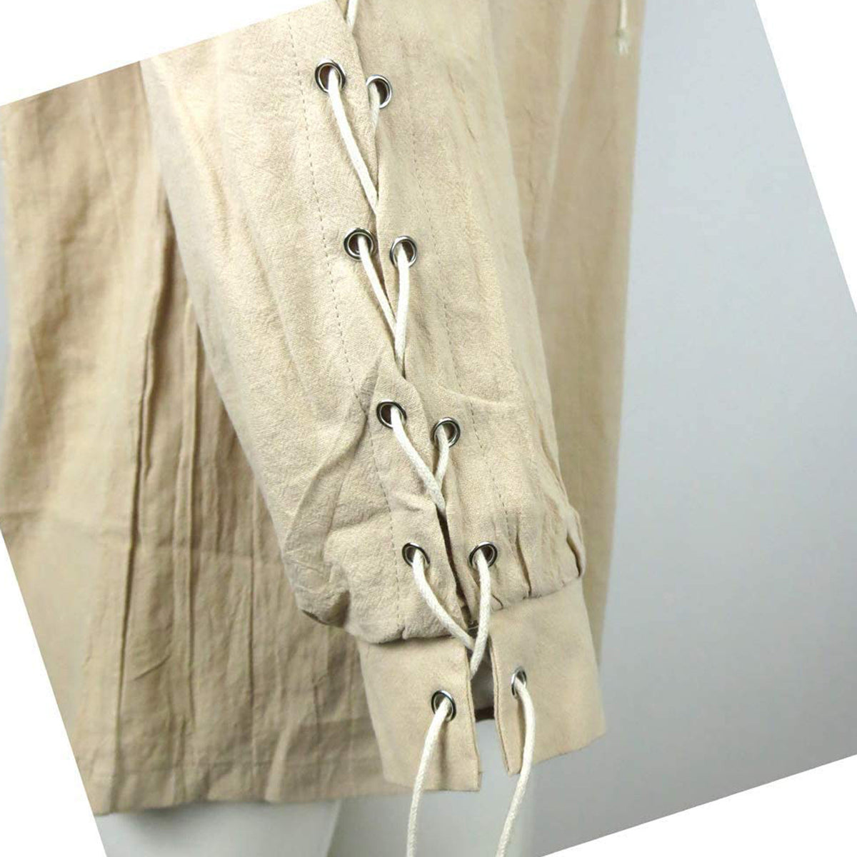 Men Tunic Shirts Viking Pirate Costume Gothic Clothes Drawstring Knight Cosplay Top