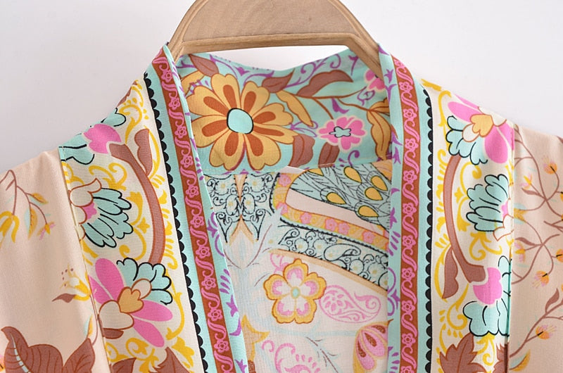 Boho Floral Wrap Kimono Tops