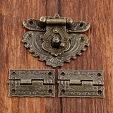 3pcs/set Antique Bronze Padlock Wood Box Latch Hasp Hinge Furniture Hardware