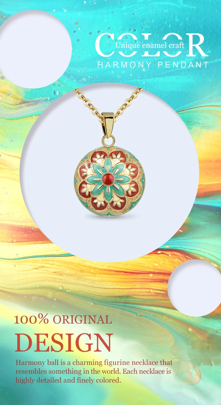 Flower Bell  Enamel Harmony Sound Ball Mexican Bola Pendant Necklace