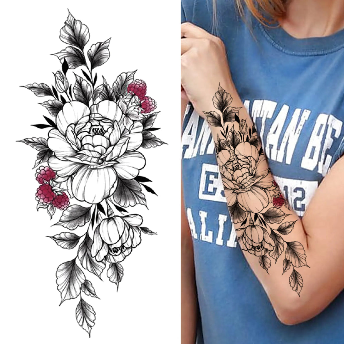 Large Peony Temporary Tattoos