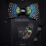 Men's Bow Tie & Pin Set Handmade Natural Feather Gift Box