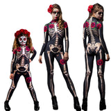Day of the Dead Skeleton Bodycon Halloween Costume Adult Kids One Piece Rose Bodysuit