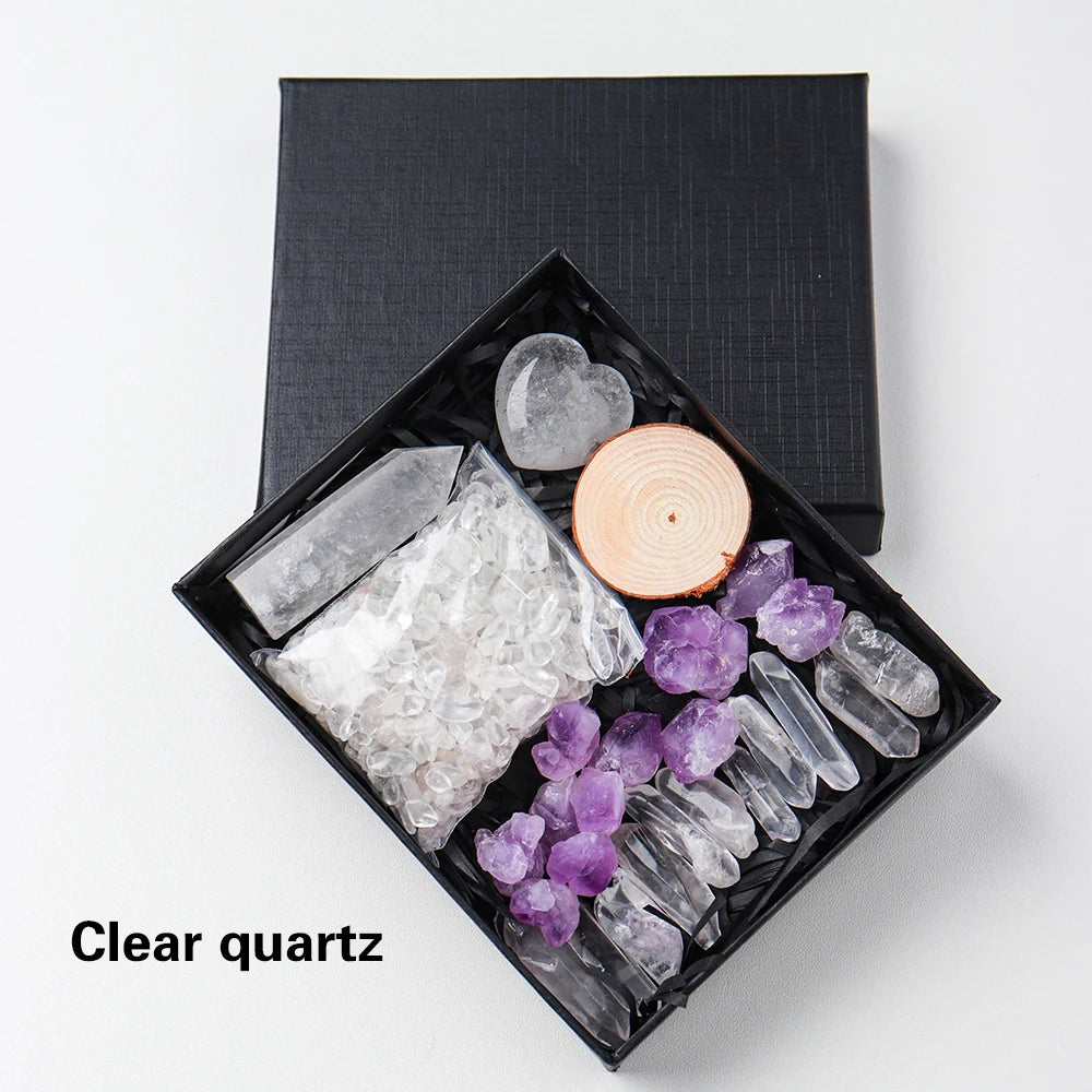 Natural Crystal Gift Sets Amethyst Clear Quartz Rose Quartz Gifts Box