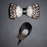 Men's Bow Tie & Pin Set Handmade Natural Feather Gift Box