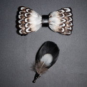 Men's Bow Tie & Pin Set Handmade Natural Feather Gift Box