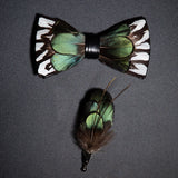 Men's Bow Tie & Pin Set Handmade Natural Feather Gift Box