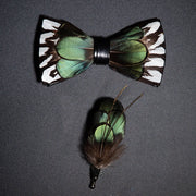 Men's Bow Tie & Pin Set Handmade Natural Feather Gift Box