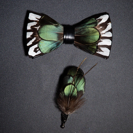 Men's Bow Tie & Pin Set Handmade Natural Feather Gift Box