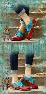 Marney's Genuine Leather Colourfun Lace-up Round Toe Flat Shoes
