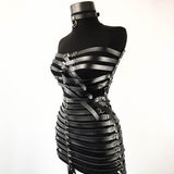Gothic Faux Leather Long Black Strapped Corset Skirt