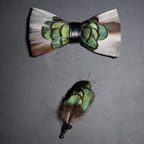 Men's Bow Tie & Pin Set Handmade Natural Feather Gift Box