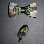 Men's Bow Tie & Pin Set Handmade Natural Feather Gift Box