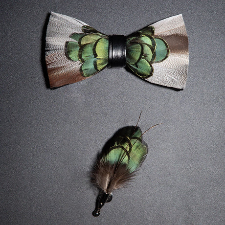Men's Bow Tie & Pin Set Handmade Natural Feather Gift Box